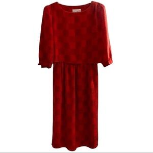 Vintage 80s Alison Peters Red Blouson Dress Large Graphic Checkered Print